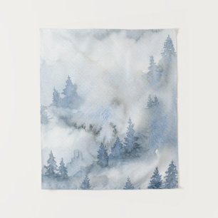 Dusty Blue Watercolor Misty Abstrakt Forest    Wandteppich
