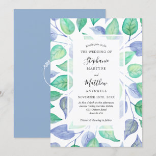 Dusty Blue Watercolor Painted Foliage Wedding Einladung