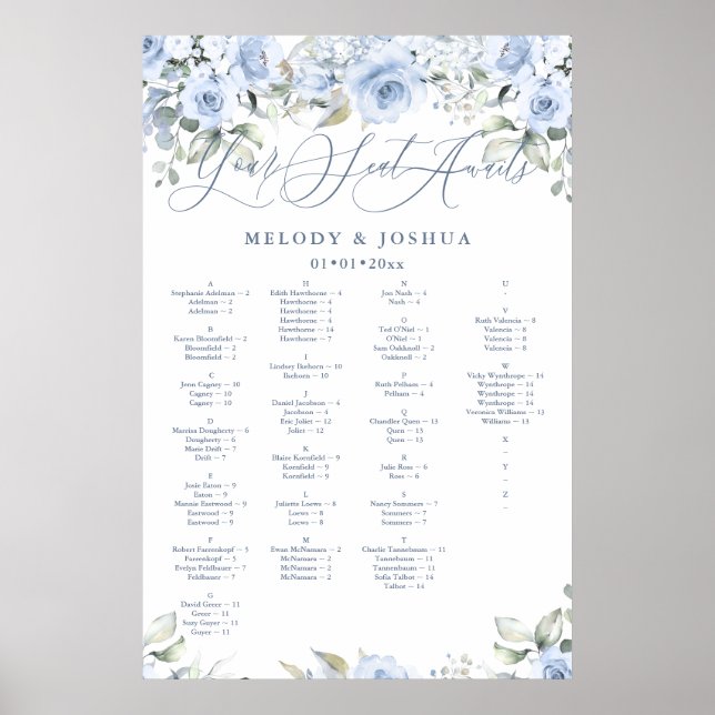 Dusty Blue Watercolor Rose Alpha Seekarte Poster (Vorne)