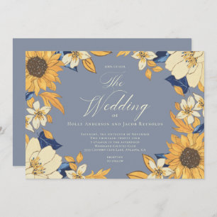 Dusty Blue Watercolor Sonnenblumen Script Wedding  Einladung