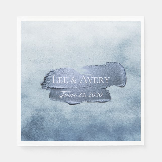 Dusty Blue Watercolor und Acryl Serviette (Vorderseite)