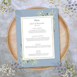 Dusty Blue Watercolor Vert Mariage Dîner Menu
