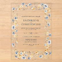 Dusty Blue Watercolor Wildblumen Elegante Hochzeit