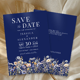 Dusty Blue Watercolor Wildblumen Navy Hochzeit Save The Date