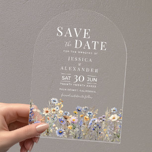 Dusty Blue Watercolor Wildblumen Wedding Arch Acryleinladungen