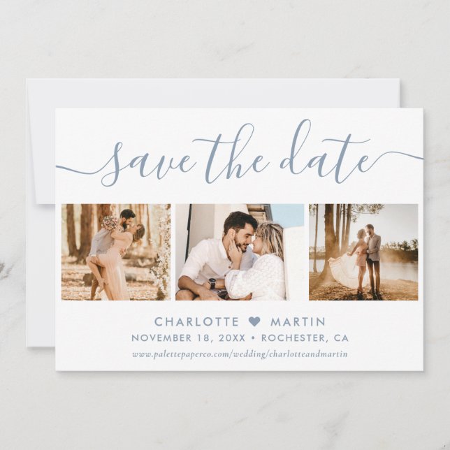 Dusty Blue Wedding 4 Foto Save The Date (Vorderseite)
