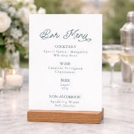 Dusty Blue Wedding Bar Menu Card Einladung