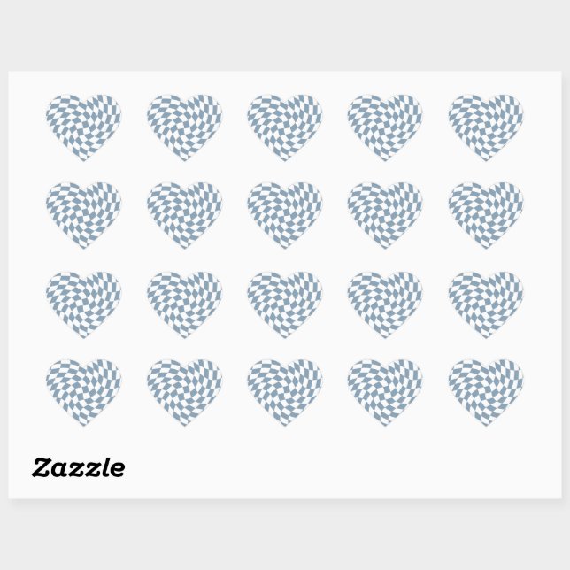 Dusty Blue Wedding Collection Karo überprüft Herz-Aufkleber (Blatt)