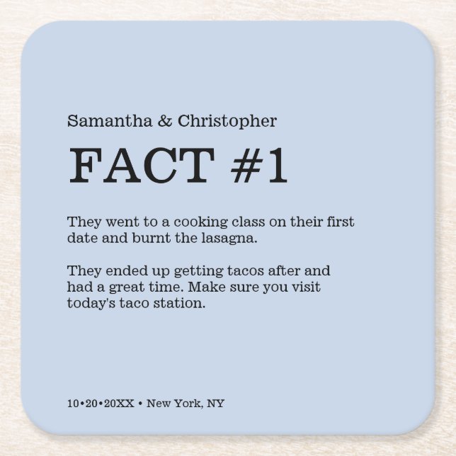 Dusty Blue Wedding Custom Fun Fakt Rechteckiger Pappuntersetzer (Vorderseite)