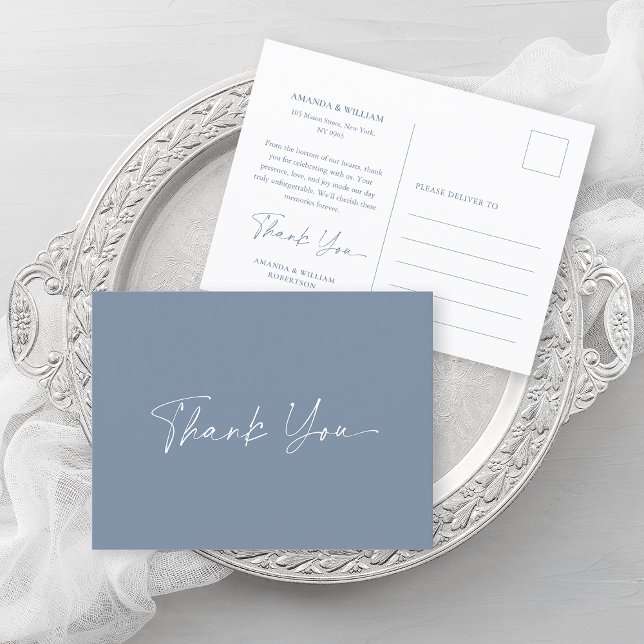 Dusty Blue Wedding Dankeschön Card Ankündigungspostkarte (Von Creator hochgeladen)