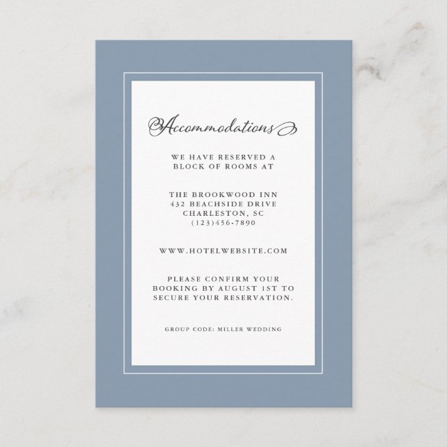 Dusty Blue Wedding Detail Moderne schicke Grenzen Begleitkarte (Vorderseite)