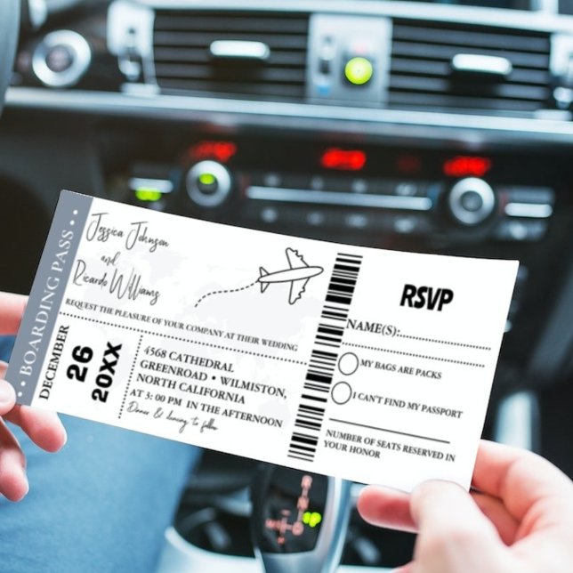 Dusty Blue Wedding Einladung Boarding Pass Ticket (Von Creator hochgeladen)