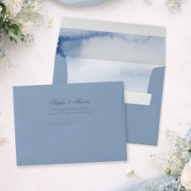 Dusty Blue Wedding Envelope with Watercolor Liner 