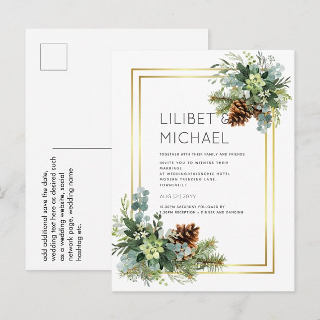 Dusty Blue Wedding Eukalyptus Greenerity Budget Postkarte (Vorne/Hinten)