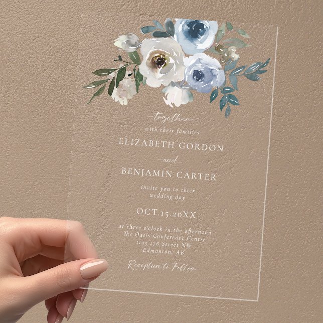 Dusty Blue Wedding Floral Elegantes Script Rustic Acryleinladungen (Von Creator hochgeladen)