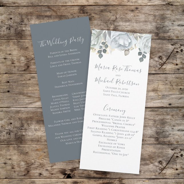 Dusty Blue Wedding Floral Script Programm (Von Creator hochgeladen)
