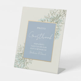 Dusty Blue Wedding Foto Gäestbook Sockelschild