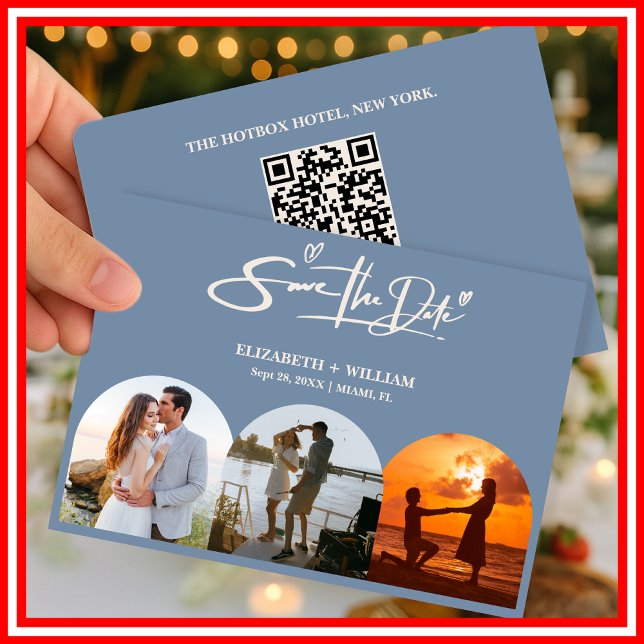 Dusty Blue Wedding Foto QR Code Elegant Save The Date (Von Creator hochgeladen)