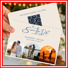 Dusty Blue Wedding Foto QR Code Elegant Save The Date