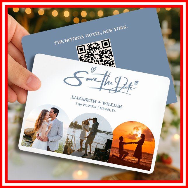 Dusty Blue Wedding Foto QR Code Elegant Save The Date (Von Creator hochgeladen)