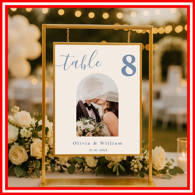 Dusty Blue Wedding FOTO Tischnummer Poster (Von Creator hochgeladen)