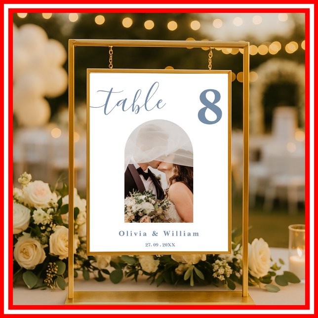 Dusty Blue Wedding FOTO Tischnummer Poster (Von Creator hochgeladen)