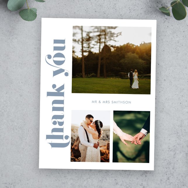 Dusty Blue Wedding Foto Vielen Dank Postcard Postkarte (Von Creator hochgeladen)