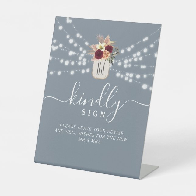 Dusty Blue Wedding Guest Book Sign Sockelschild (Vorderseite)