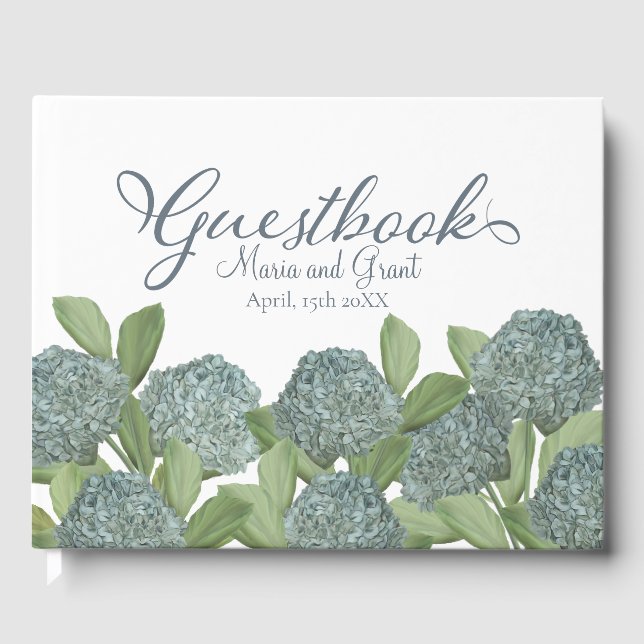 Dusty Blue Wedding Hydrangea Botanical Floral Gästebuch (Vorderseite)