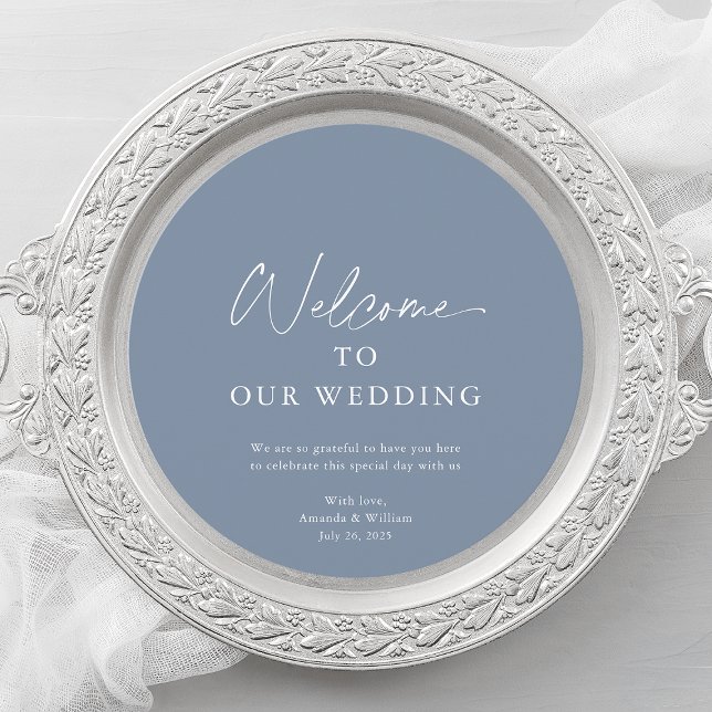 Dusty Blue Wedding Menu Card with Welcome Message (Créateur téléchargé)