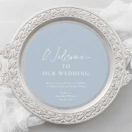 Dusty Blue Wedding Menu Card with Welcome Message Menükarte