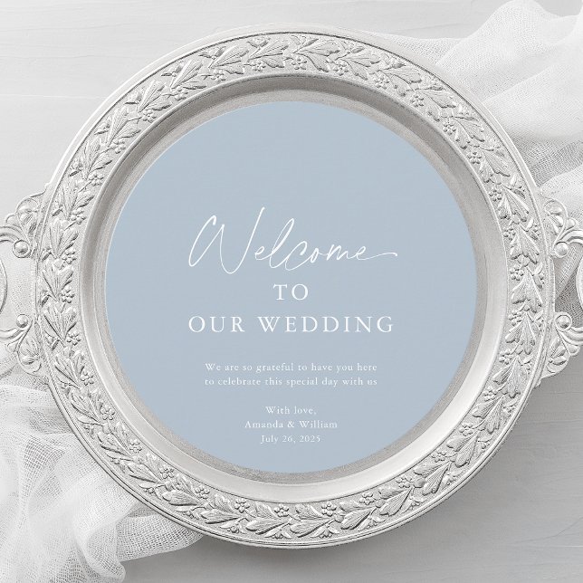 Dusty Blue Wedding Menu Card with Welcome Message Menükarte (Von Creator hochgeladen)