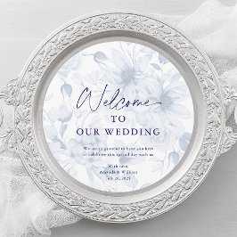 Dusty Blue Wedding Menu Card with Welcome Message Menükarte