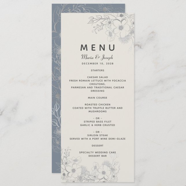 Dusty Blue Wedding Menu Menükarte (Vorne/Hinten)