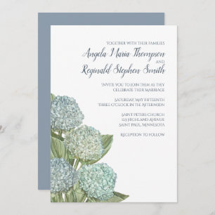 Dusty Blue Wedding Modern Hydrangea Simple Einladung