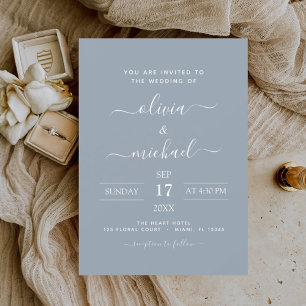 Dusty Blue Wedding Moderne Typografie Einladung
