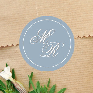 Dusty Blue Wedding Monogram Custom Runder Aufkleber