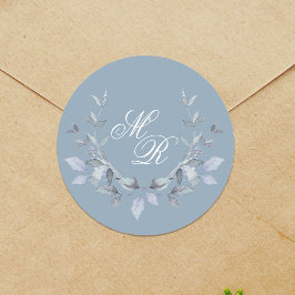 Dusty Blue Wedding Monogram Custom Runder Aufkleber