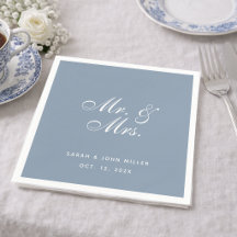 Dusty Blue Wedding Mr. and Mrs White Calligraphy
