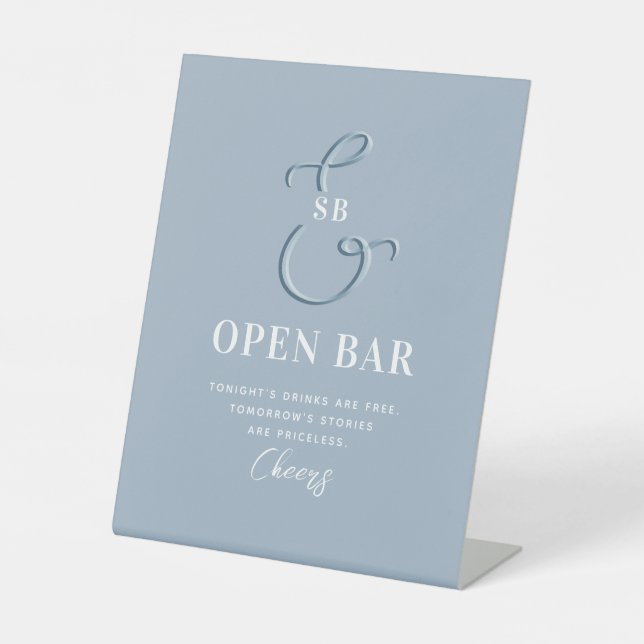 Dusty Blue Wedding Open Bar Sockelschild (Vorderseite)