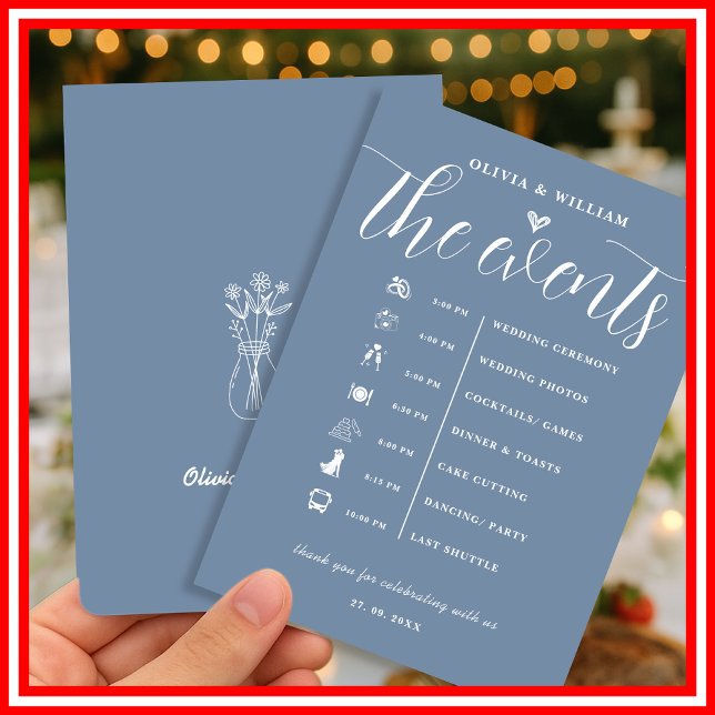 Dusty Blue Wedding Order of Events Program Einladung (Von Creator hochgeladen)