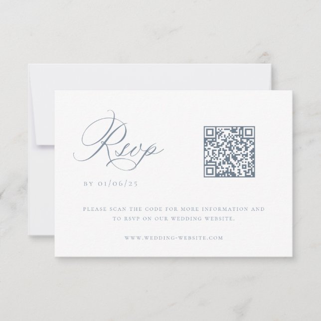 Dusty Blue Wedding QR Code RSVP Card Einladung (Vorderseite)