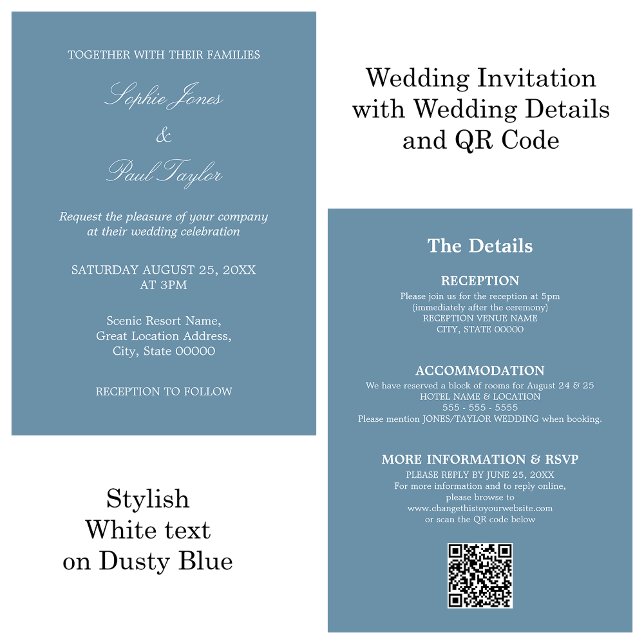 Dusty Blue Wedding QR Code UAWG Einladung (Von Creator hochgeladen)