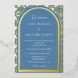 Dusty Blue Wedding (Retro-Dotted) Folieneinladung