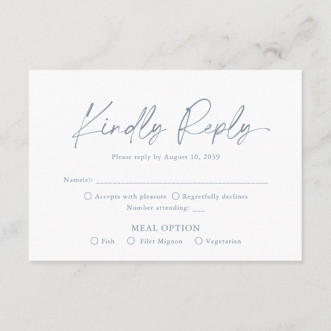 Dusty Blue Wedding RSVP Card Begleitkarte (Rückseite)