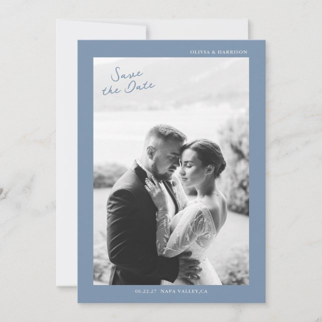 Dusty Blue Wedding Save the Date Einladung (Vorderseite)