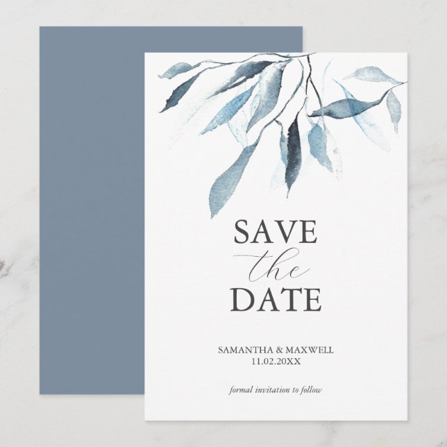Dusty Blue Wedding speichert die Einladungen (Vorne/Hinten)