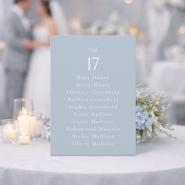 Dusty Blue Wedding Table Number with Guest List Einladung (Von Creator hochgeladen)