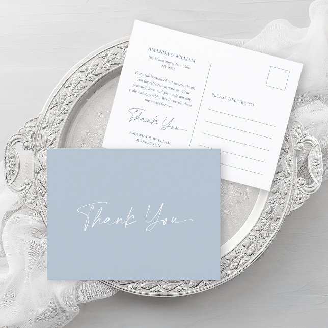 Dusty Blue Wedding Thank You Card  Ankündigungspostkarte (Von Creator hochgeladen)