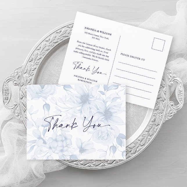 Dusty Blue Wedding Thank You Card  Ankündigungspostkarte (Von Creator hochgeladen)